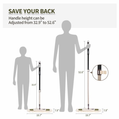 Eyliden Dust Mop with Two Reusable Washable Pads - One-Touch Replacement, Adjustable Height Handle, Wet & Dry Mop for Floor Cleaning, Hardwood, Lamina