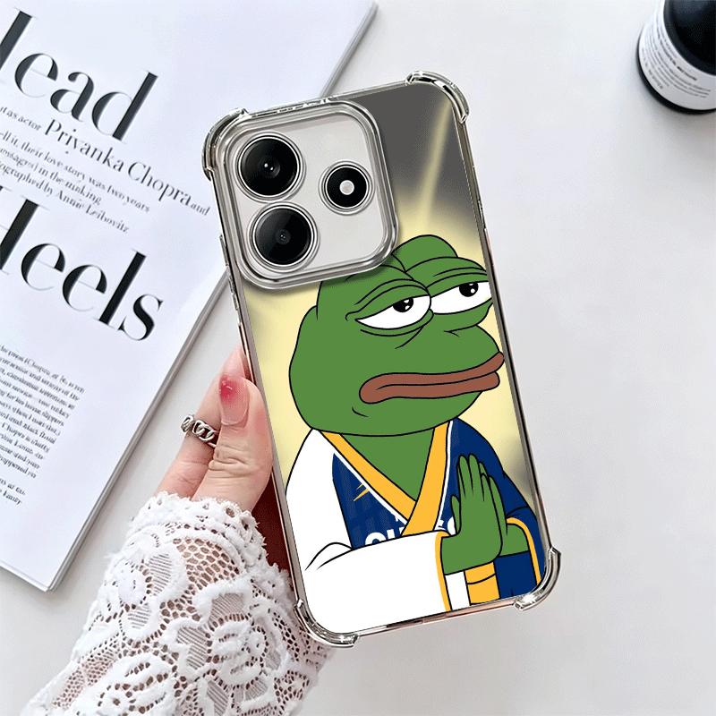 Funny Sad Forg P-Pepe Meme Plating Phone Case For Xiaomi Redmi Note 14 15 Pro Plus 13 12 11 11S 11T 10 9S 9 5G Anti-Fall Airabag
