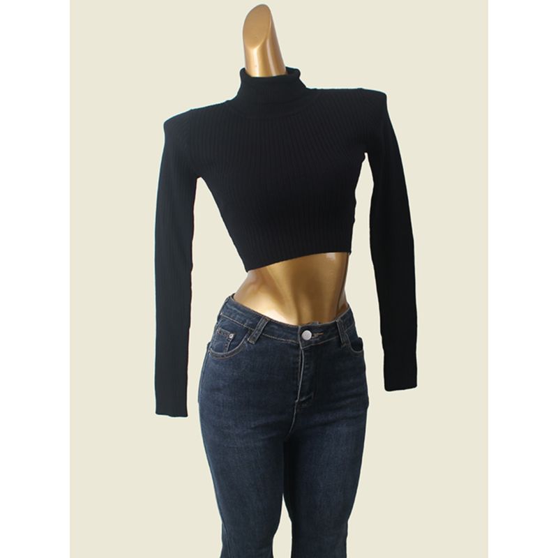 South Korea Fashion Brand H Home High Neck Short Knitwear Winter Bare Midriff Slim Fit Sunken Stripe Sexy Sexy Top Female