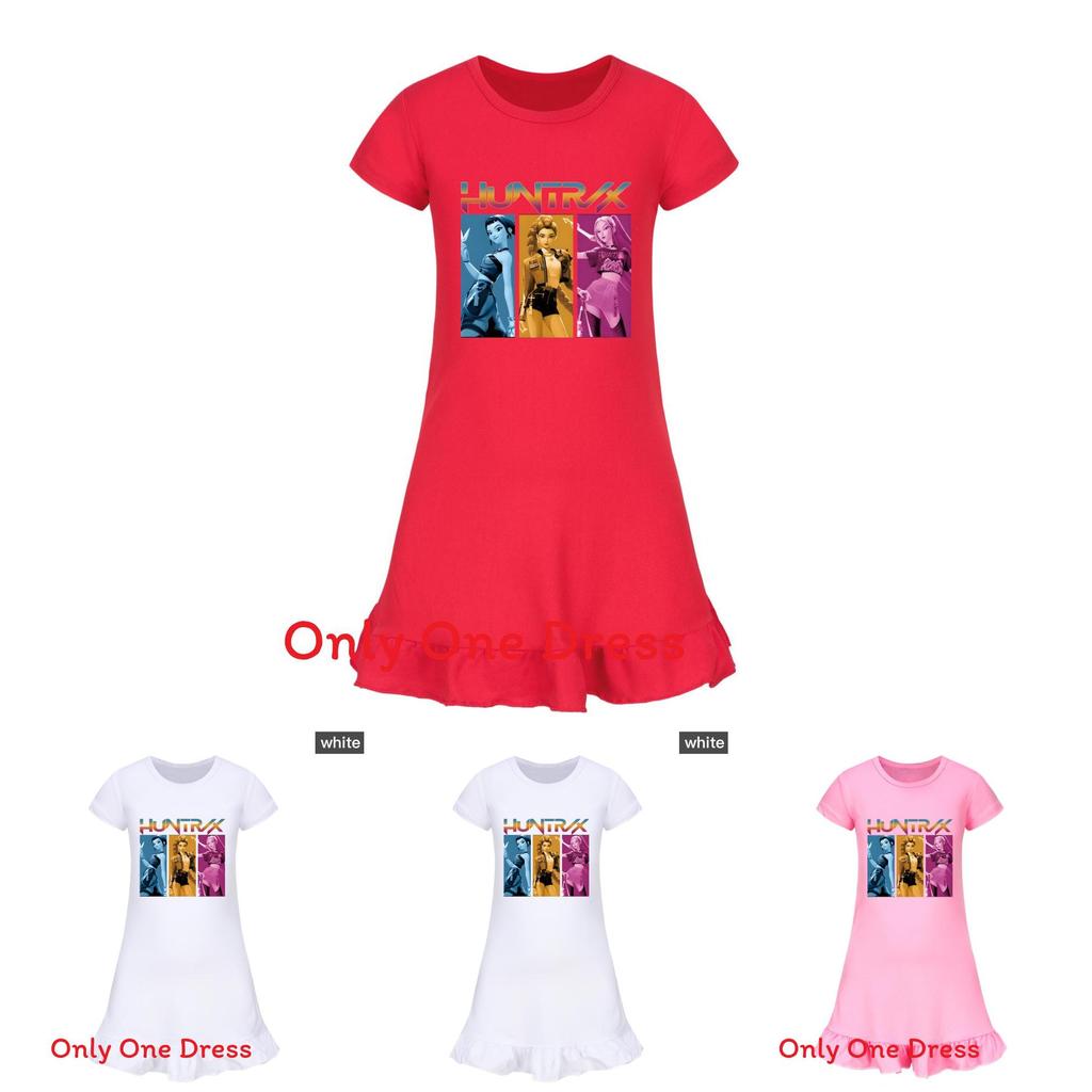 Kpop Demonenjager Meisje Korte Mouw Nachtkleding met Ruche Zoom voor Kinderkamer Comfort