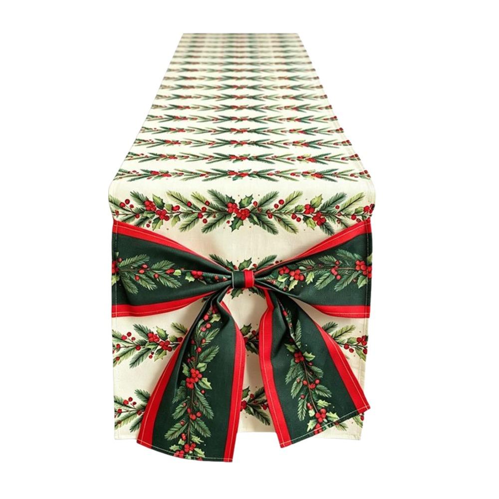 Bows Accents Holiday Table Runner Golden Accents Festive Table Decoration Winter Xmas