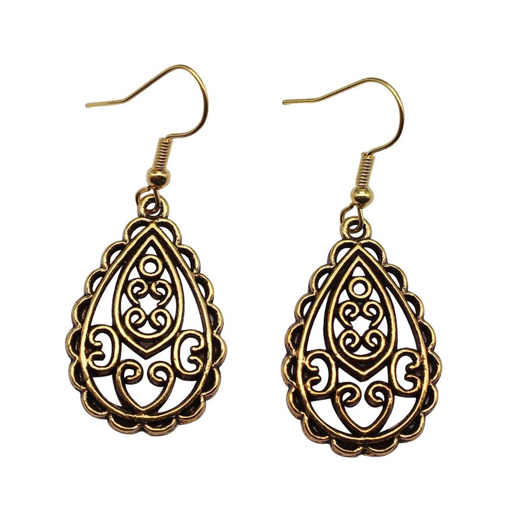 Filigree Teardrop Dangle Earrings Vintage Boho Leaf Drop Earrings For Women Ethnic Retro Jewelry