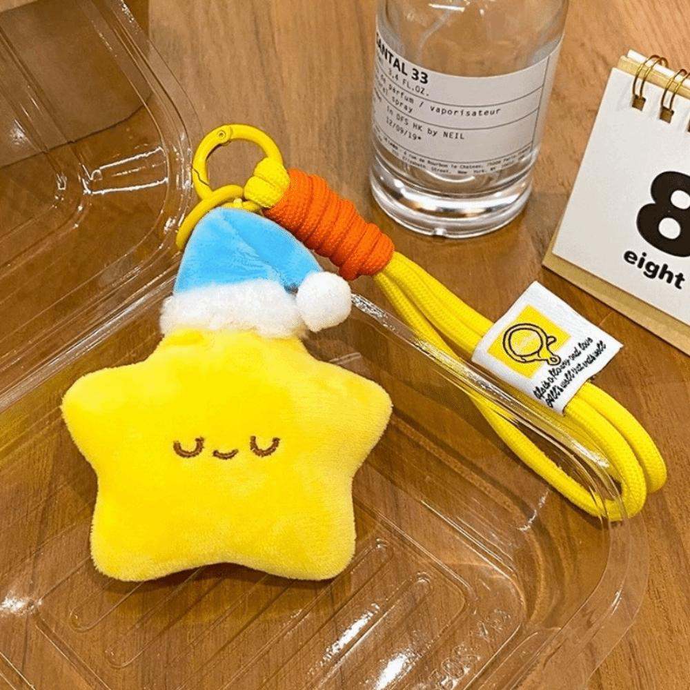 Good Luck Plush Star Keychain Cute Wishing Star Pendant Best Wishes Pentagram Lanyard Friendship