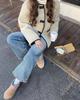 2024 Winter European & American Three-Color Leather-Fur Round Neck Long-Sleeve Plush Coat