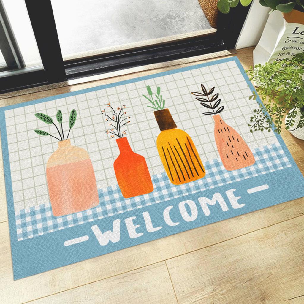 Creative Small Fresh Cactus Plant Print Welcome Door Mat Square Cuttable Fluffy Carpet Rug Non-slip Entrance Mat for Home Decor