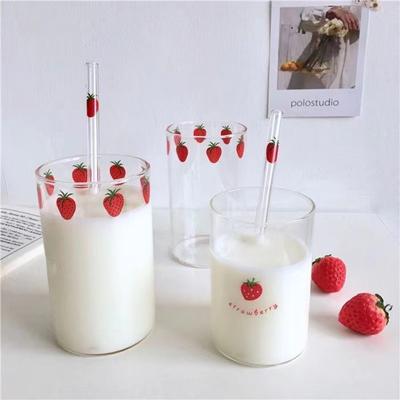 1/2 Stück 16oz Saftbecher mit Glasstrohhalm Milchkaffeetasse Beerenmuster, Leicht zu reinigen Wiederverwendbar für kalte/heiße Getränke