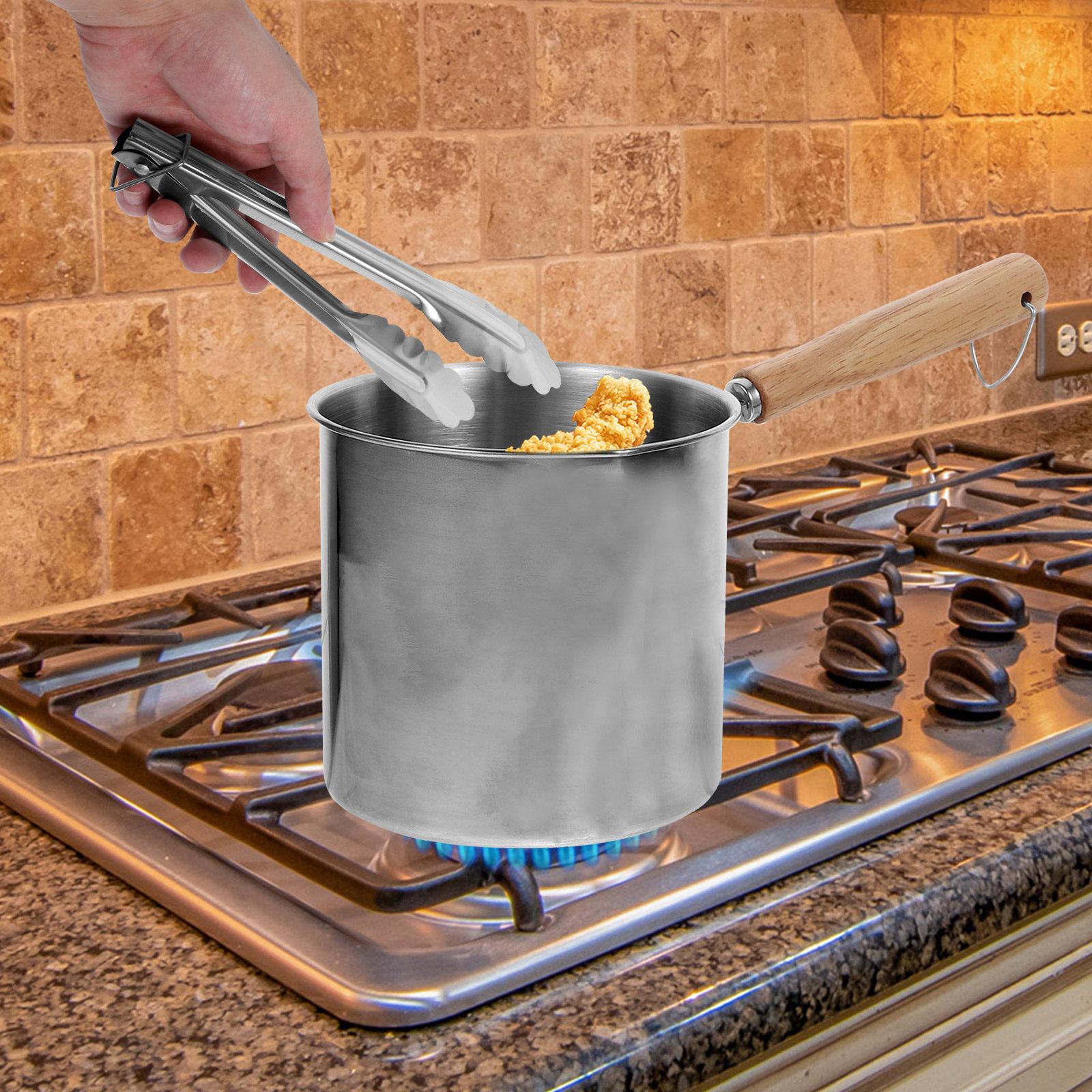 

1Set 304 Stainless Steel Deep Frying Pot Set Safe Handle Kitchen Fryer Deepen Milk Pan Food Tong Multifunction Fry Pot for Home 26.7X15X12.5CM