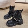 Women'S Fashion Cool Boots Fashion Round Head Mesh Breathable Front Lace-Up Metal Chain Waterproof Platform Heels