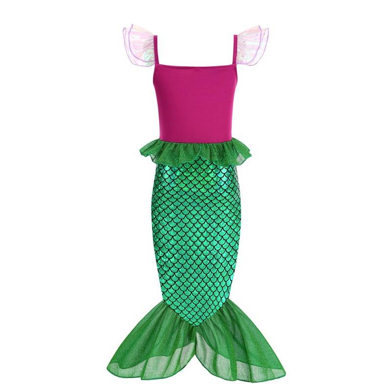 Mermaid Ariel Costume Girls Short Sleeve Fish Tail Shape Cosplay Princess Dress Halloween Carnival Birthday Party Dresses