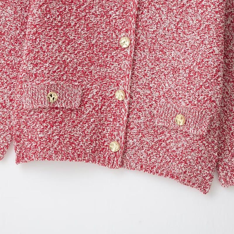 Womens Sweet Knit Cardigan With Metal Buttons Round Neck French Sleeve Loose Fit Cotton Blend Fall 2026