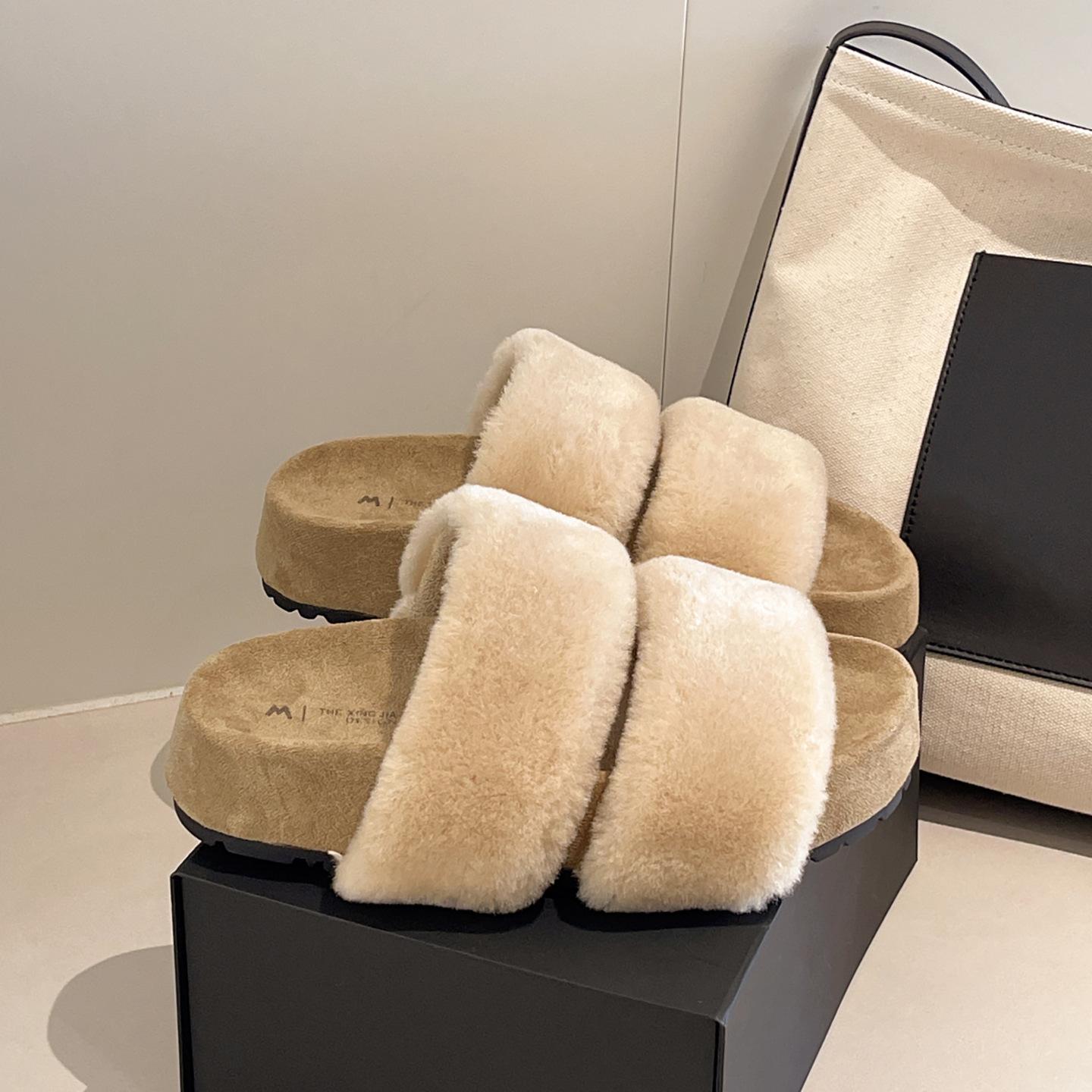 

Белые тапочки Queen Fan с толстой нескользящей подошвой и пушистой подкладкой для женской уличной обуви, новинка осени и зимы 2025 года, 100-символьный Birkentow 40 хаки