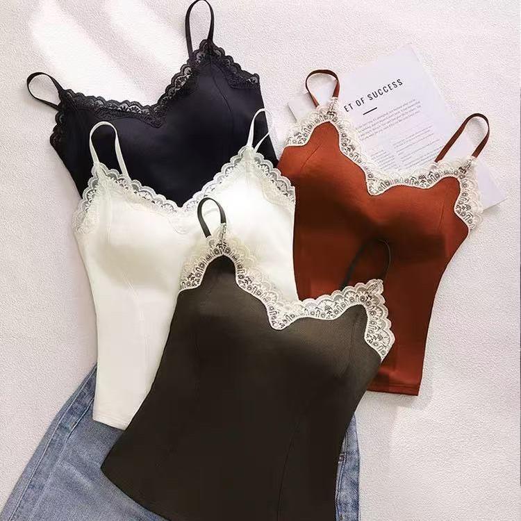 Spring and summer polished thermal vest with chest pad, free bra, integrated pure lace base with suspender top