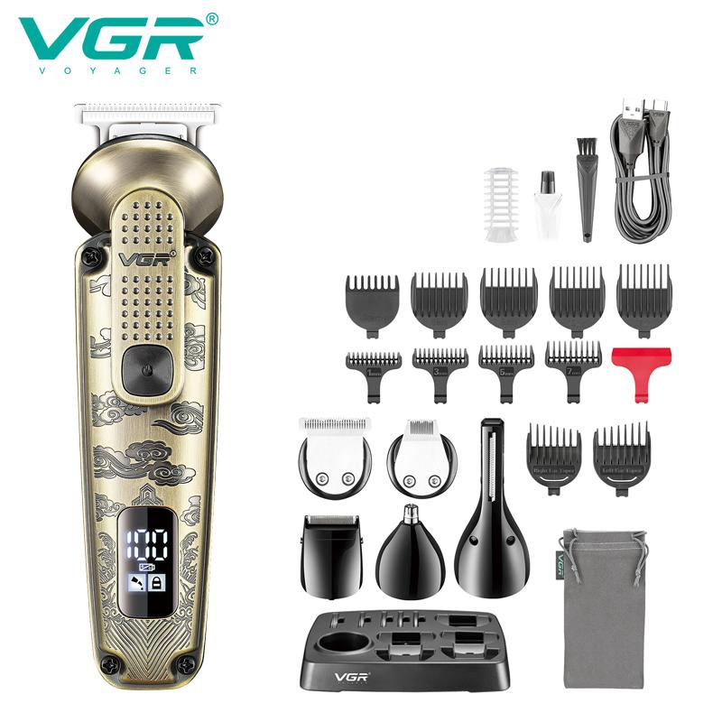 

VGR V-095 6-in-1 Metal Retro Hair Clipper with LED Digital Display Powerful Power Hair Trimmer Hair Salon Home Push Shear IPX6 Waterproof Long-lasting золотой