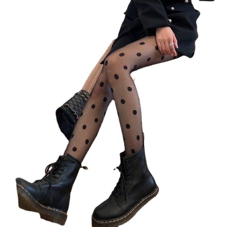 Japanische Schwarze Polka Dot Strumpfhosen Damen Dünn Heißes Mädchen Jacquard Strumpfhosen Große Welle Untere Socken
