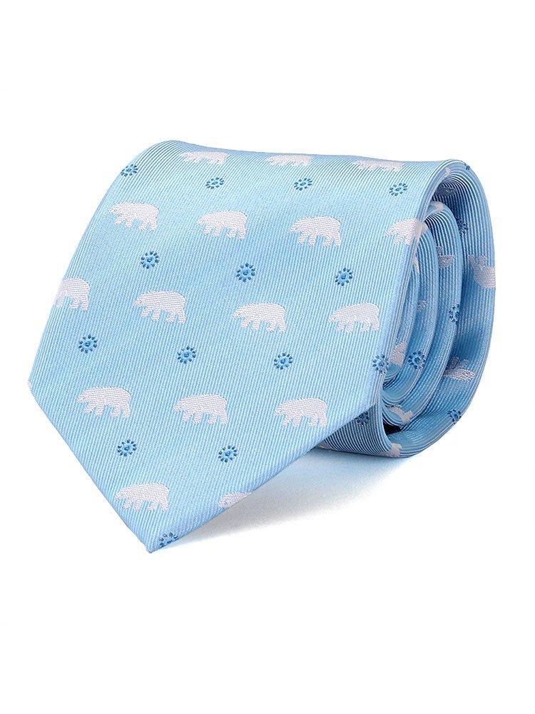 [COLORATA] Colorata Polar Bear Tie (145 x 8.5cm  Light Blue  Dot  100% Silk  Jacquard Weave) Animal Polar Bear Polka Dot  Animal Gift Present