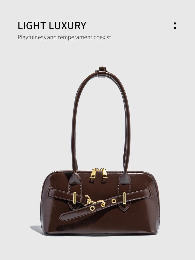 Hot Girl Vintage Leather Handbag Women Autumn 2025 New Spacious Luxe Design Bowling Bag Ladies Fashion Underarm Shoulder Purse