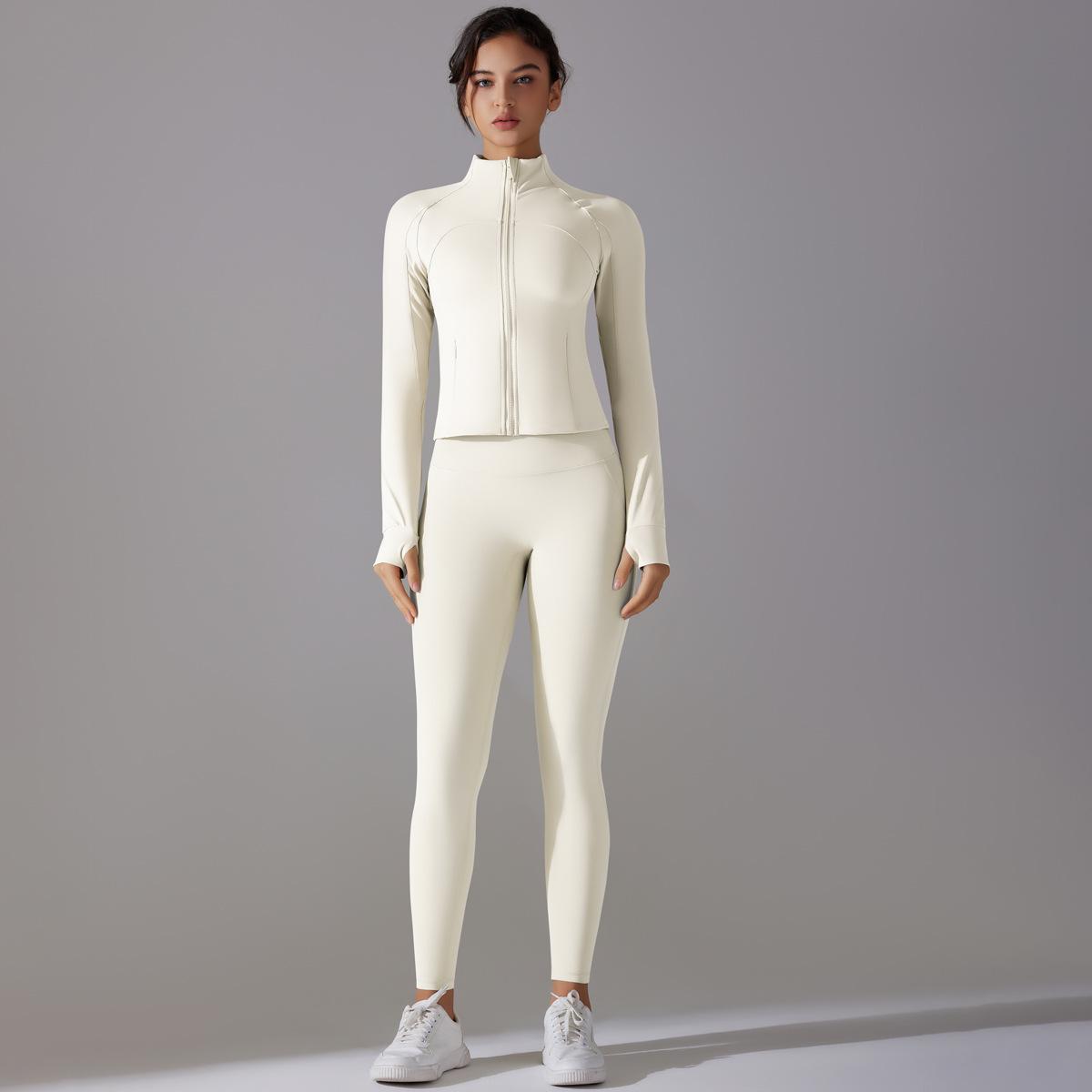 

Новая куртка на молнии со стойкой, костюм для йоги, облегающие брюки с высокой талией и эффектом подтяжки бедер, нюдовый комплект для бега и фитнеса, комплект из двух предметов для женщин M