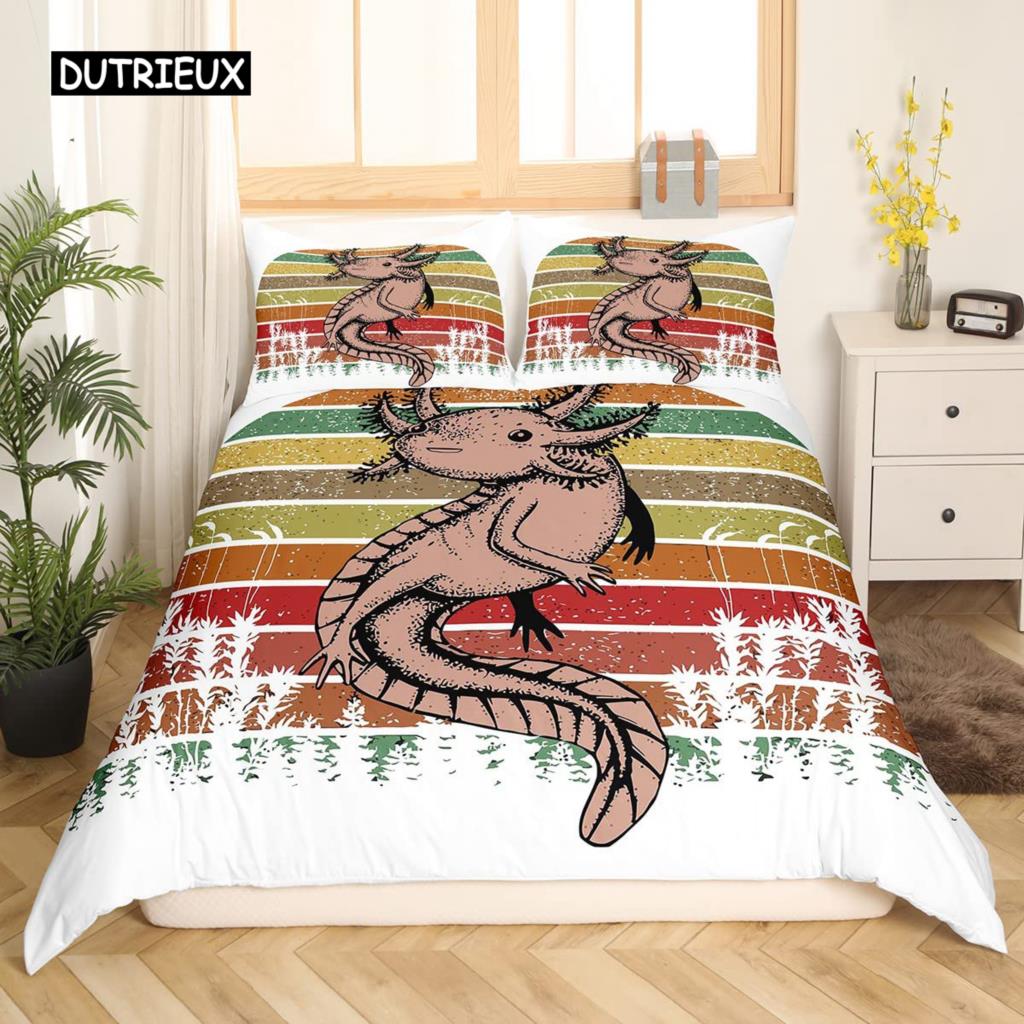 Axolotl Zvíře Roztomilý Mazlíček Povlak na Přikrývku Povlak na Polštář 3dílná Sada Přikrývky Lůžkoviny s Povlakem na Polštář Jednolůžková Dvoulůžková Povlak na Peřinu