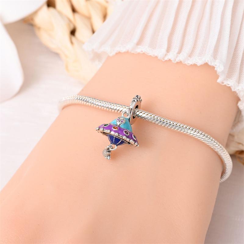 New In Copper-Plated Charms Luminous Spaceship Beads Fit Panora Bracelet&Bangle Diy For Women Birthday Fine Jewelry Gift