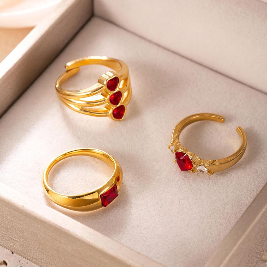 18K Gold Plated Open Ring: Luxury Retro Women's Stainless Steel Band with Inlaid Diamonds