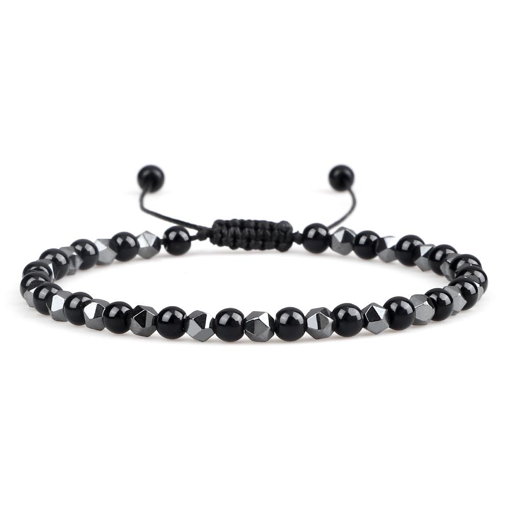 High-End Black Agate Handmade Woven Bracelet with Adjustable Polka Dot Cord