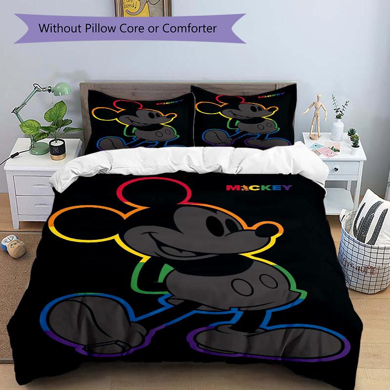 3pcs Happy Colorful Mickey Quilt Set Soft and Comfortable Bedroom, Guest Room and Dorm Decor Bedding Set F041
