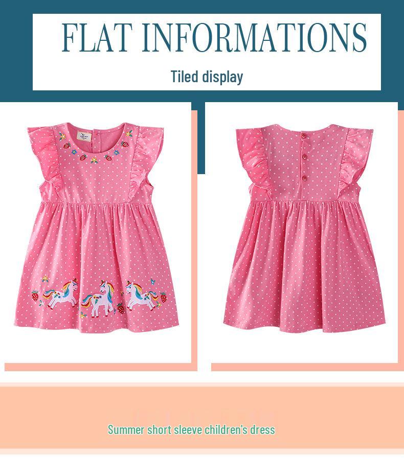 Sommer-Kinder-Strickkleid mit kurzen Ärmeln und Katzenstickerei