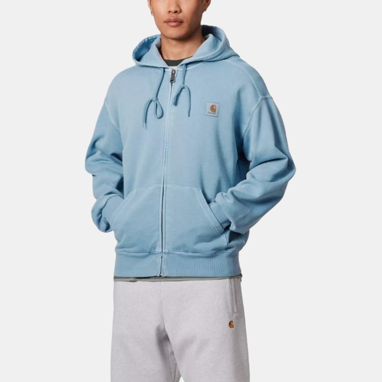 Carhartt WIP Loose Fit Square Label Kangaroo Pocket Zip Long Sleeve Jacket Men jackets Light-Blue I033064-2PA-GD