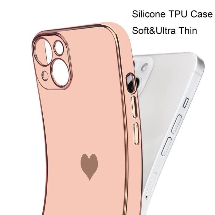 Coque de protection - Luxe - iPhone 12 Pro Max - Rose - Motif coeur galvanisé or - Antichoc et anti-rayure