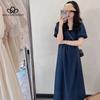 French Style Simple Off-shoulder Solid Color Dress Women's Summer New Slimming Retro High-end Elegant Long Dress