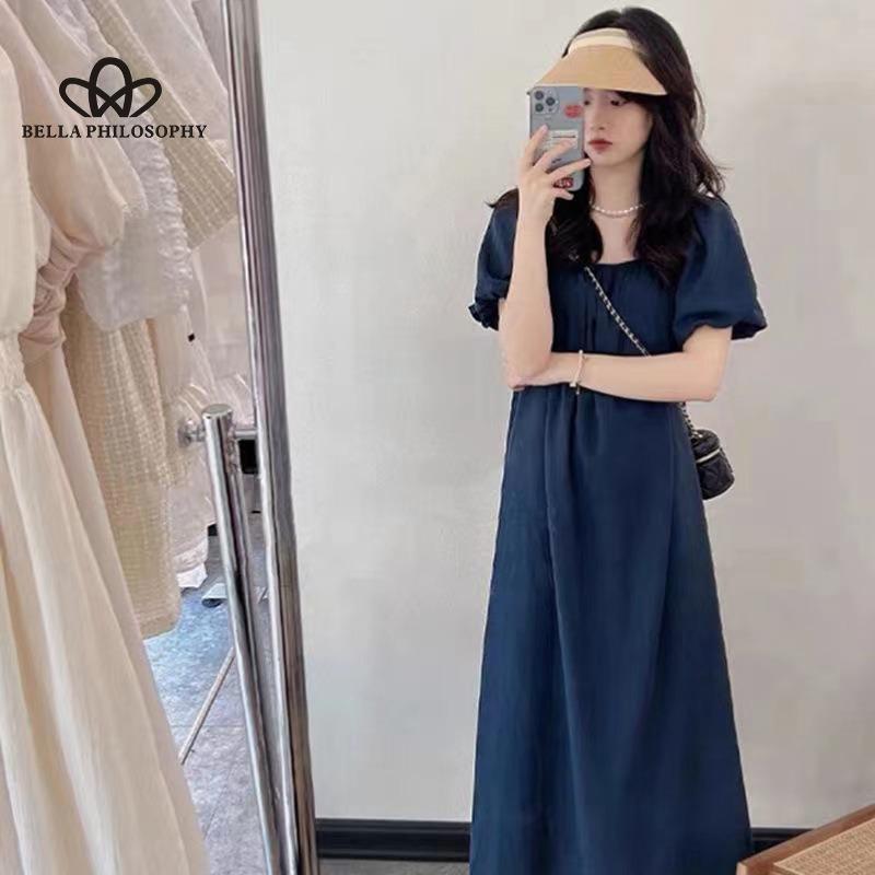 French Style Simple Off-shoulder Solid Color Dress Women's Summer New Slimming Retro High-end Elegant Long Dress
