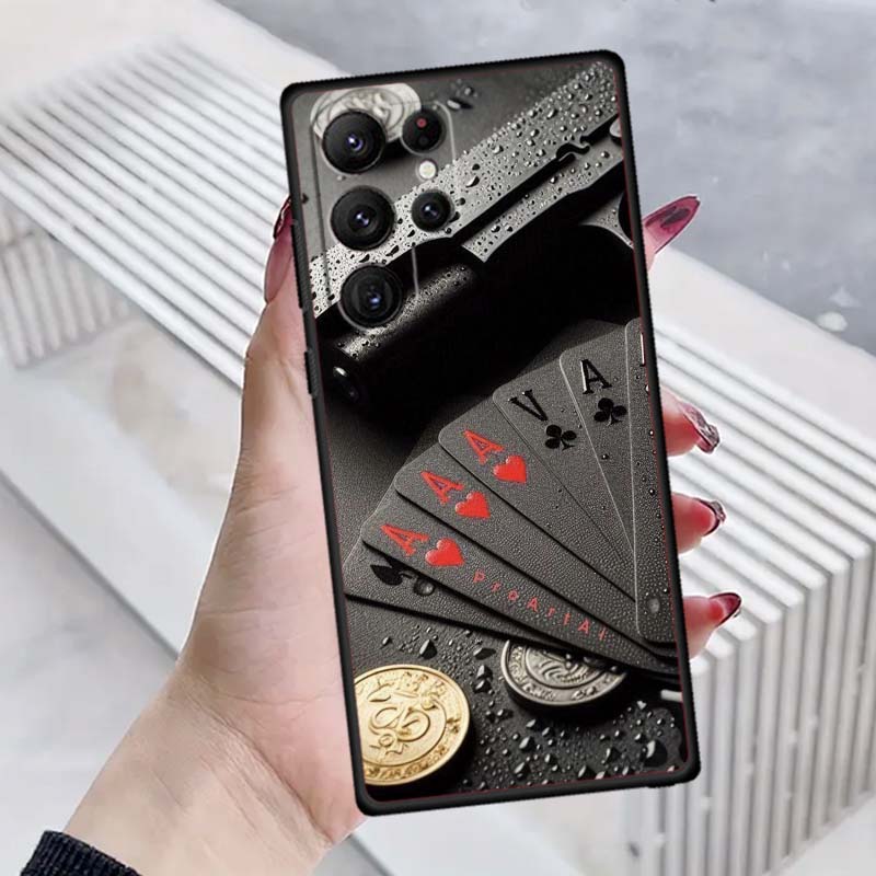 Creative poker card patterns Phone Case For Samsung Galaxy S26 S25 S24 S23 S22 S21 S20 Ultra Plus FE 5G Black Soft TPU