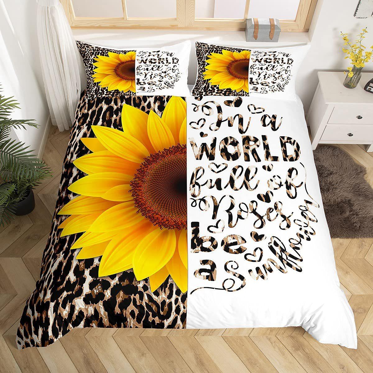 

Yellow Sunflower Three-Piece Quilt Cover 3D Digital Printing Bedding Set Bed Cover EU single 135*200