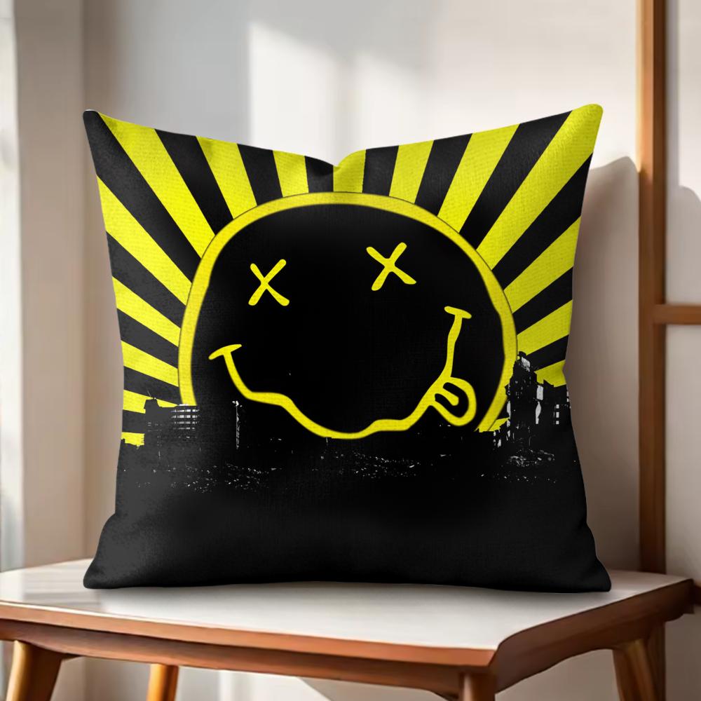 Cool Band NNirvana Cushion Cover Natural Linen Organic Fabric DoubleSided Printing Couch Pillow Covers Home Decor