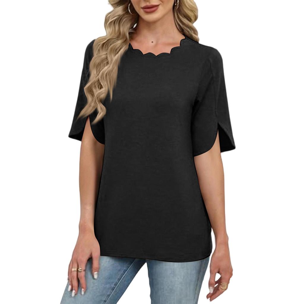 Women's fashionable round neck casual short-sleeved summer trendy T-shirt, 2026 vacation color top