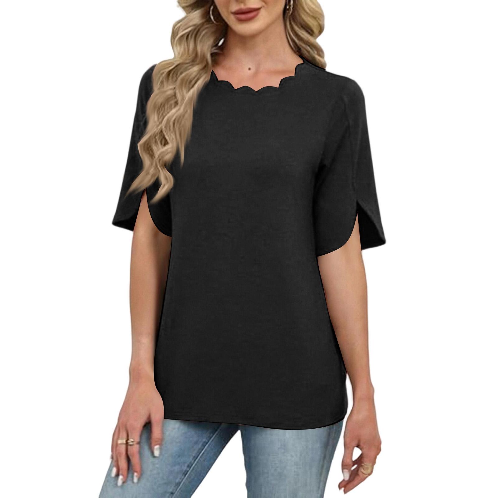 

Женская модная летняя повседневная футболка с круглым вырезом и коротким рукавом, трендовый топ цвета отпуска 2026 L