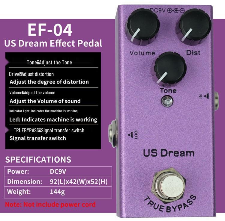 Compact Electric Guitar Effects Pedal: Overdrive, Distortion, Tremolo, Delay, Chorus, Reverb