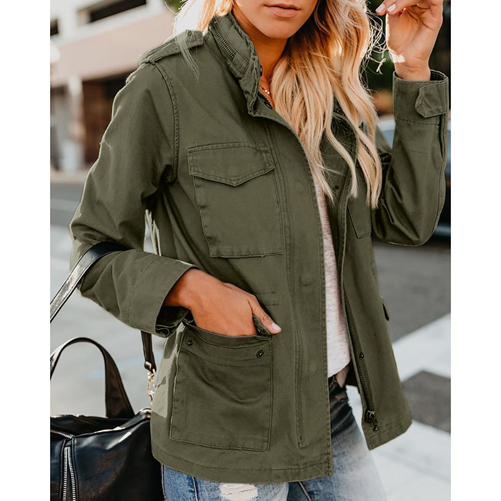 Dames Omgeslagen Kraag Lange Mouwen Losse Pasvorm Casual Utility Jas Elegante Pendelaar Buitenjas