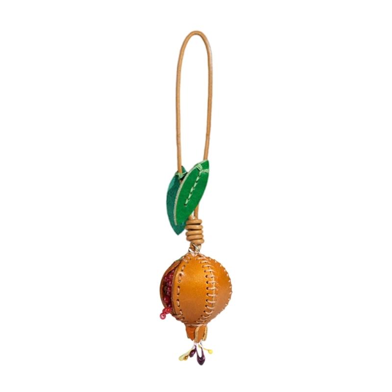 Sophisticated Pomegranate Shape Genuine Leather Charm Accessory for Car and Bag Decoration with Multiple Color Options