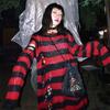 Women's Mid-Length Cross-Stitch Knit Sweater - Punk Dark European-American Style, Ripped, Striped, Loose, Couple's Design