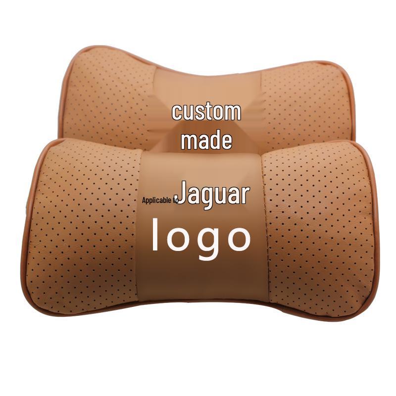 Genuine Leather Jaguar Car Headrest Pillow - Customizable Logo Neck and Back Support