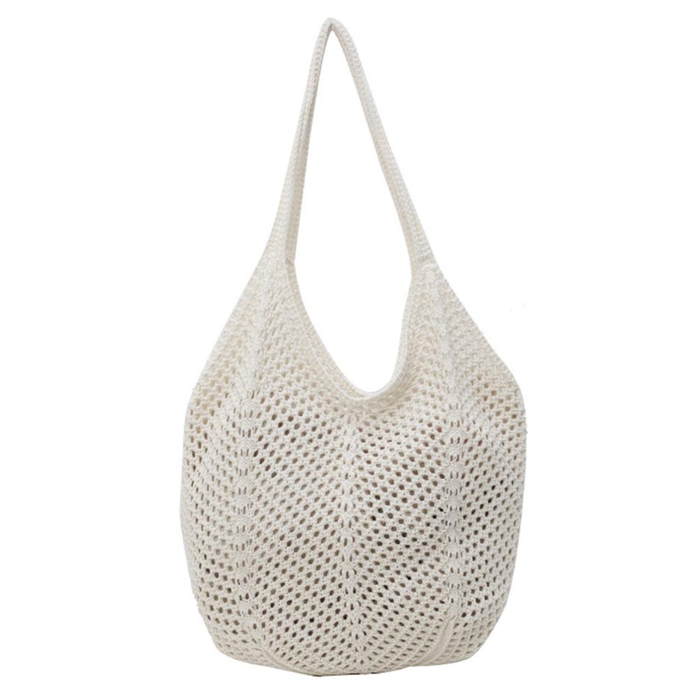 Women Knitting Shoulder Bag Large Capacity Hollow Woven Underarm Bag Solid Color Hand Knitted Tote Handbag Summer Mesh Beach Bag