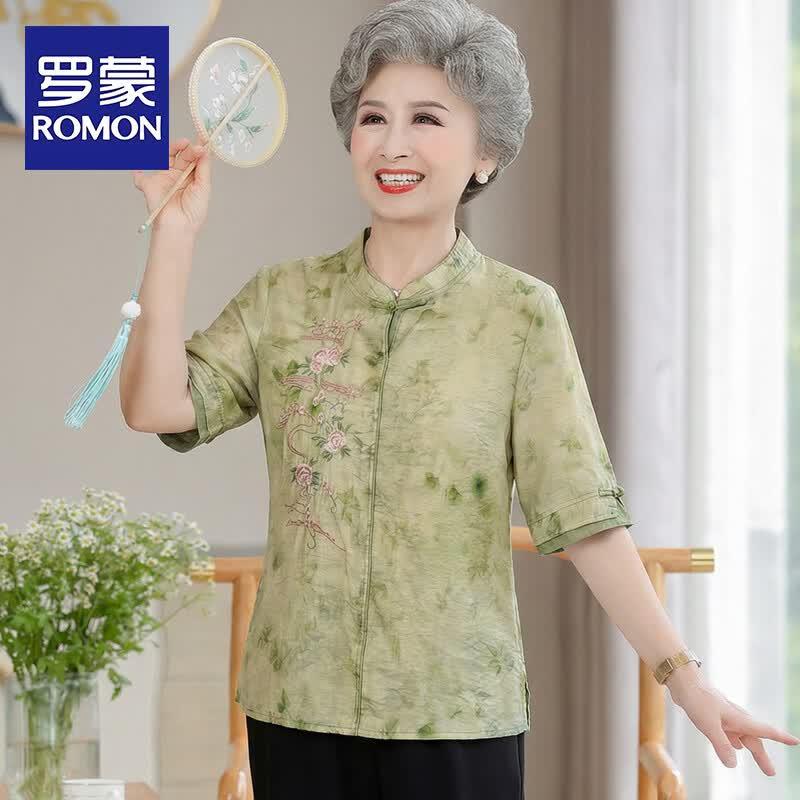 ROMON New Chinese Style Women s Summer T-Shirt 4XL