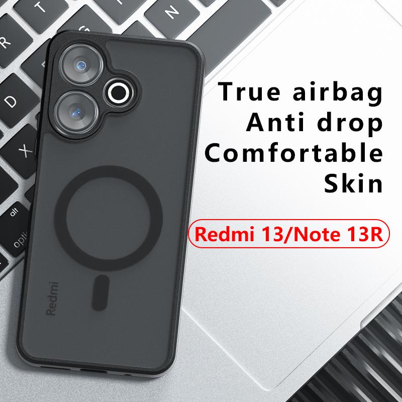 For Redmi 13 Note 13R Poco M6 Case Matte Magsafe Drop-proof Built-in Airbag Corner Non-yellowing Material Soft Cover