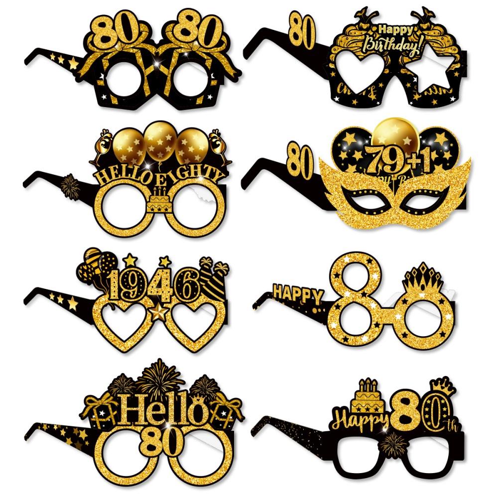 

18 21 30 40 50 60 Birthday Paper Glasses Black Gold Eyeglasses Frame Photography Props Kids Adult Birthday Party Decoration