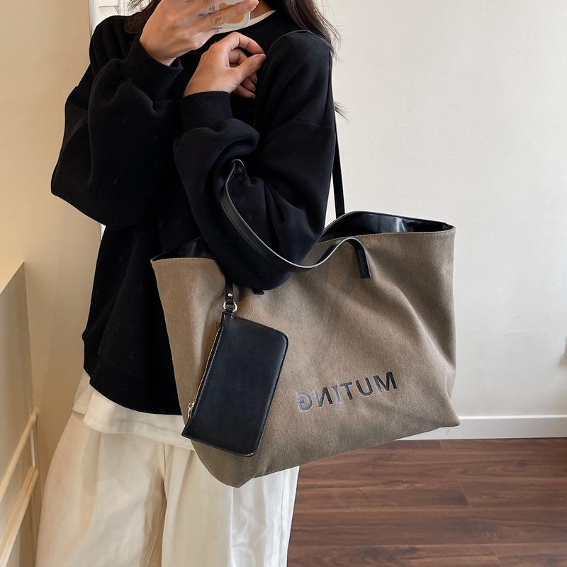 Simple tote bag new retro casual letter large capacity canvas bag women's fashion shoulder bag