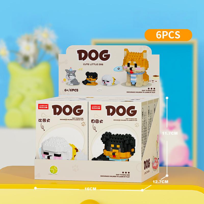 Cute Pastoral Teddy Dog Pet Building Blocks Micro-Granular Ornament Children's Toy Gifts New Product Cat And Dog Themed