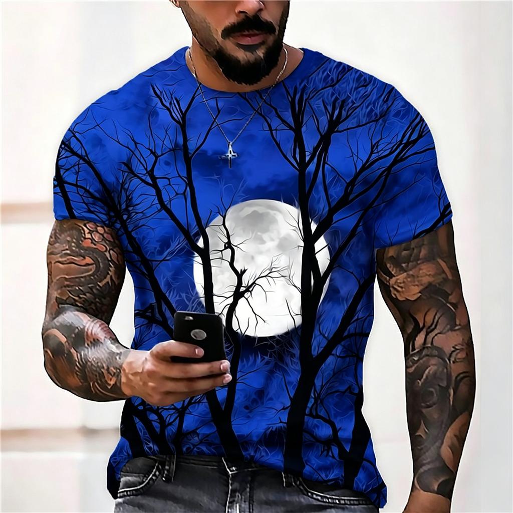 Men's Casual Printed Short Sleeve T Shirt Lightweight Breathable Crew Neck Tee Halloween Theme Graphic Design