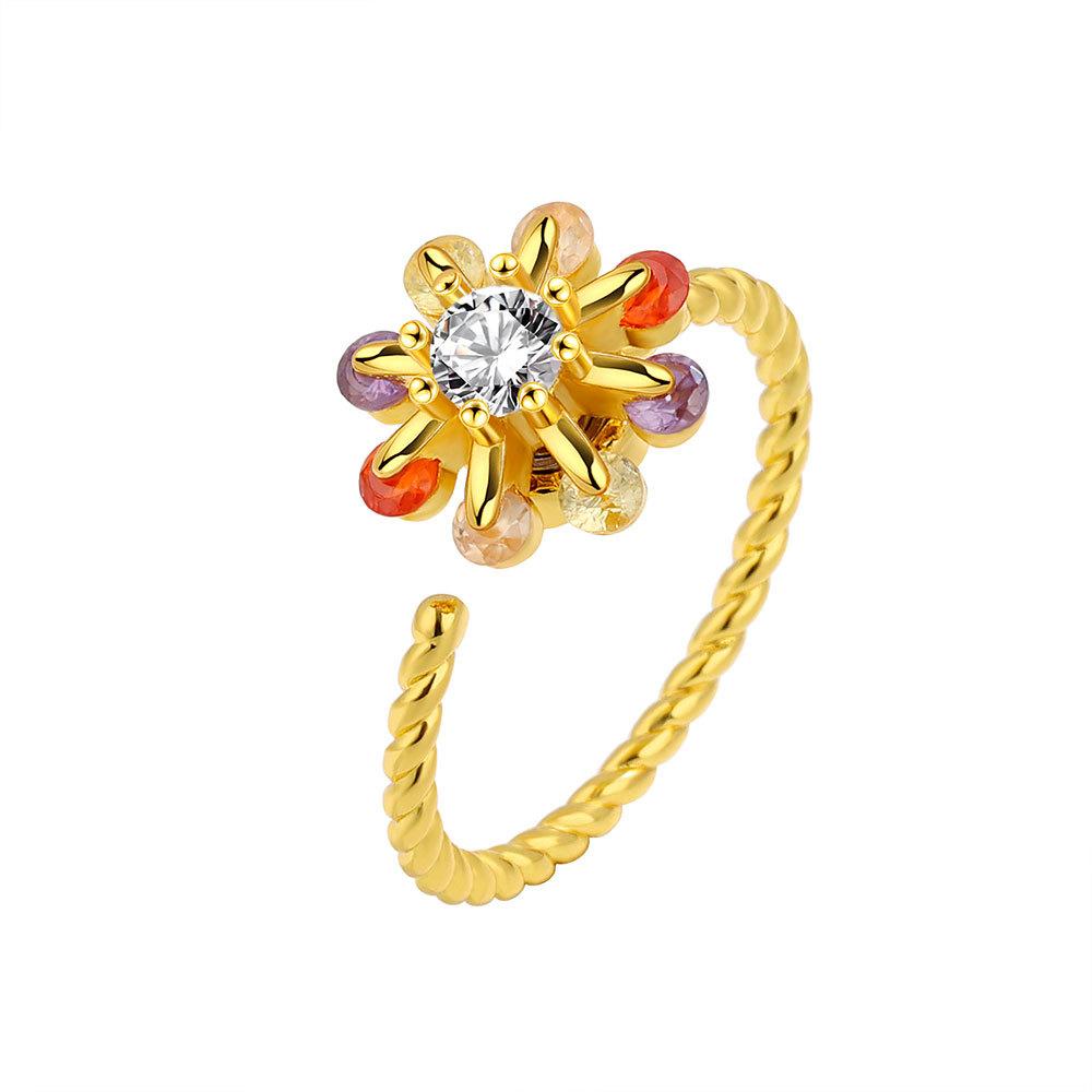 Colorful Rotating Open Ring Night Market Colorful Gemstone Jewelry Fashionable Versatile Finger Ring