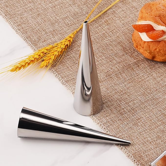 Stainless Steel Cone Roller Set 12 Pcs 3.5CM Conical Pastry Molds for Cannoli, Crepe Rolls, Ice Cream Cones, with Cleaning Brush